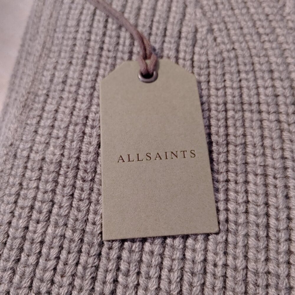 NWT ALL SAINTS WOOL BLEND TRAVELLING RIB KNIT GREY SCARF - Picture 2 of 9